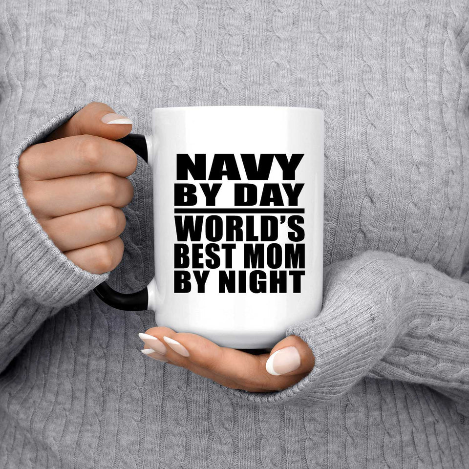 Navy By Day World's Best Mom By Night - 15 Oz Color Changing Mug