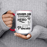 Grandpa & Granddaughter, He is Her Hero, She is His Princess - 15oz Accent Mug Red
