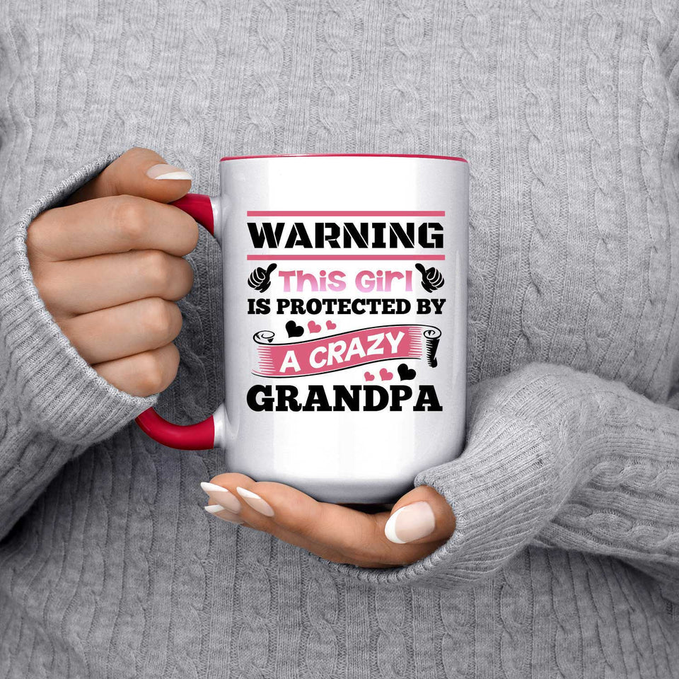 Warning This Girl Is Protected by A Crazy Grandpa - 15oz Accent Mug Red