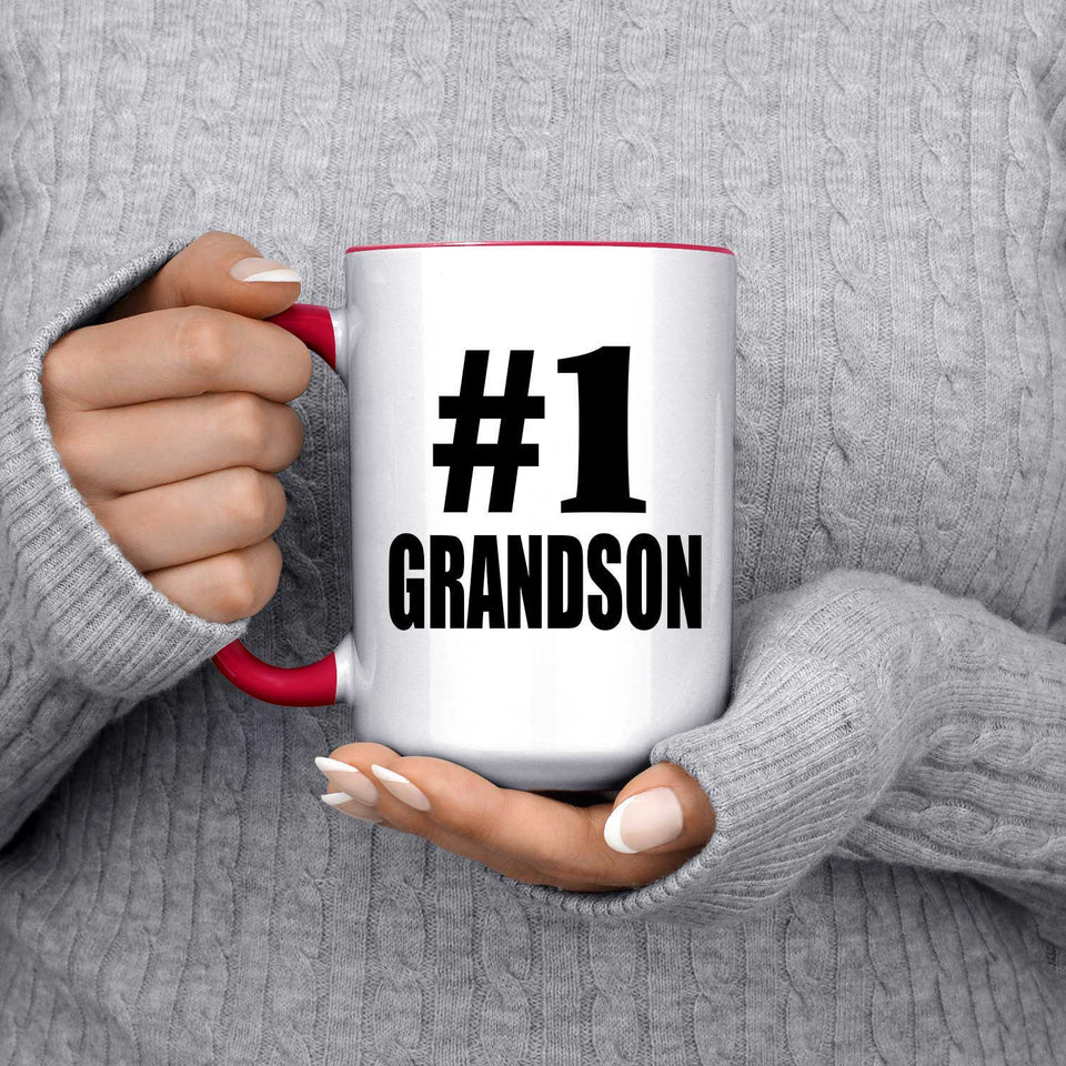 Number One #1 Grandson - 15oz Accent Mug Red