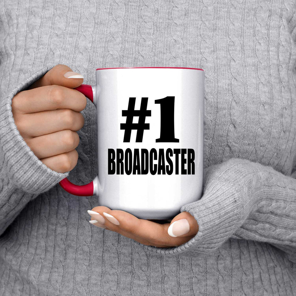Number One #1 Broadcaster - 15oz Accent Mug Red
