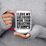I Love My Girlfriend More Than Collecting Stamps - 15oz Accent Mug Red