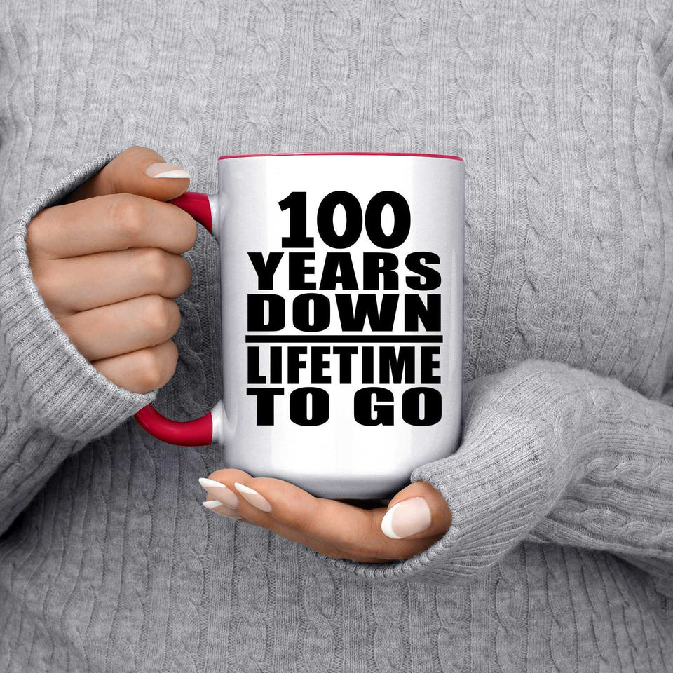 100th Anniversary 100 Years Down Lifetime To Go - 15oz Accent Mug Red