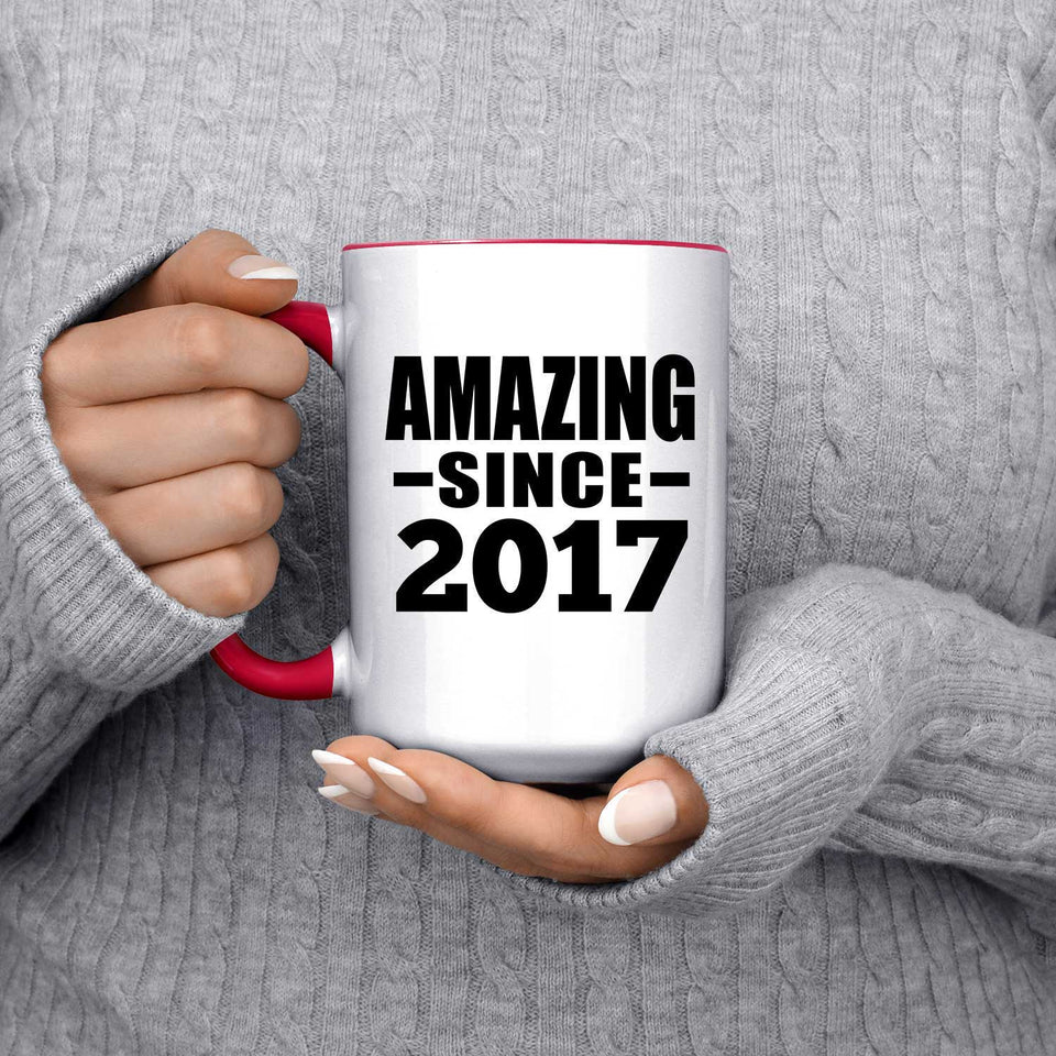 7th Birthday Amazing Since 2017 - 15oz Accent Mug Red