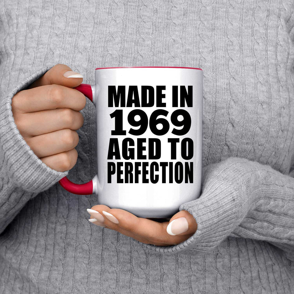 55th Birthday Made In 1969 Aged to Perfection - 15oz Accent Mug Red