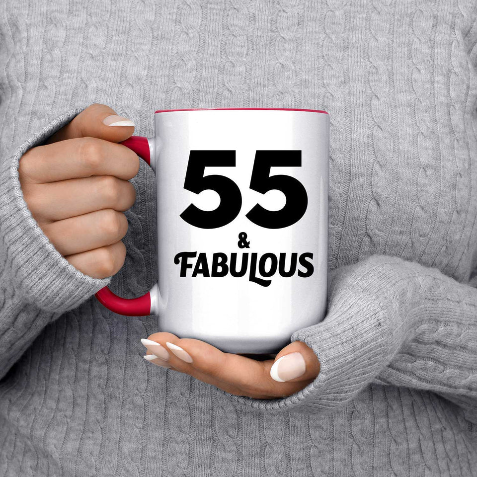 55th Birthday 55 & Fabulous - 15oz Accent Mug Red