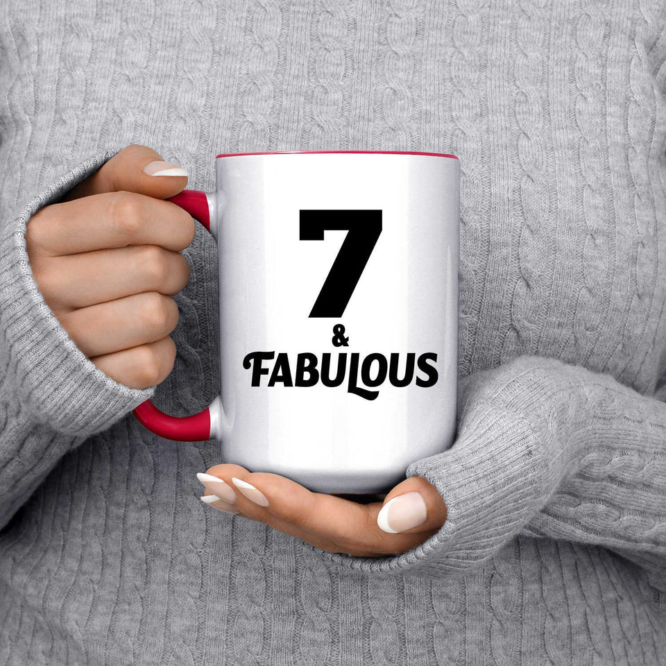 7th Birthday 7 & Fabulous - 15oz Accent Mug Red