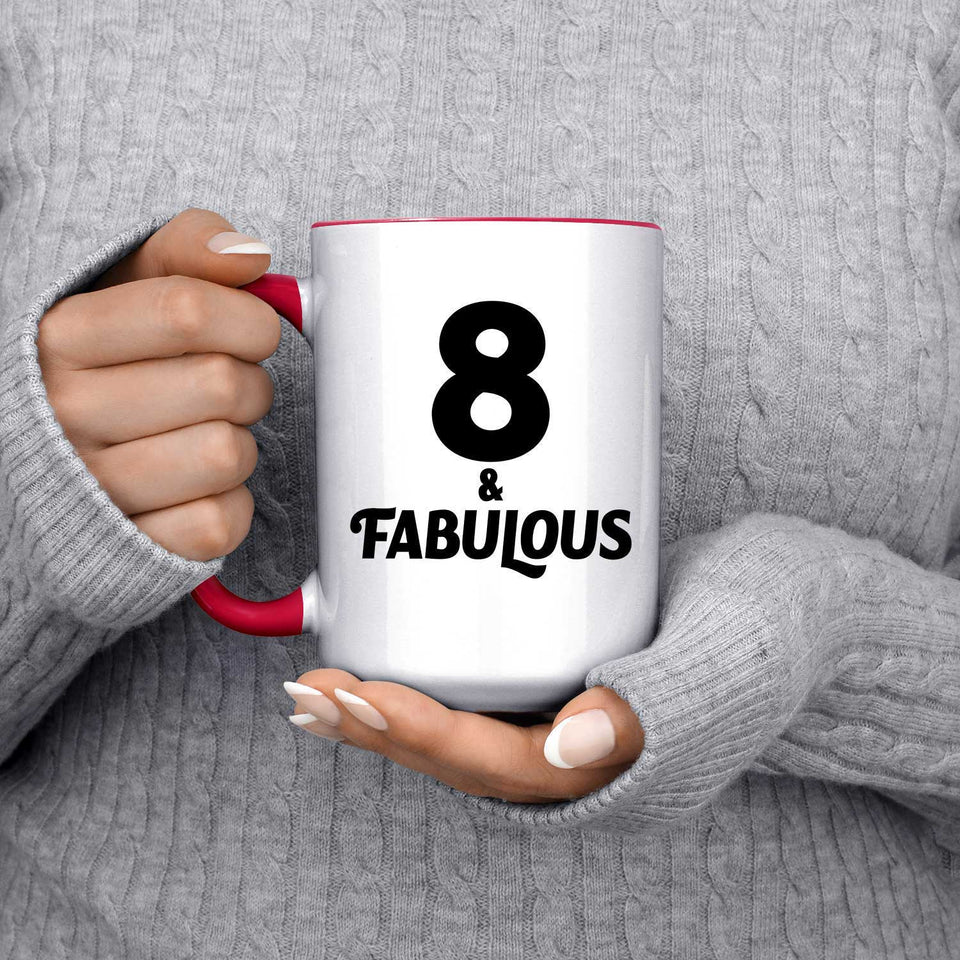 8th Birthday 8 & Fabulous - 15oz Accent Mug Red