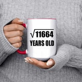 108th Birthday Square Root of 11664 Years Old - 15oz Accent Mug Red