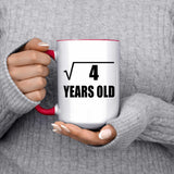 2nd Birthday Square Root of 4 Years Old - 15oz Accent Mug Red