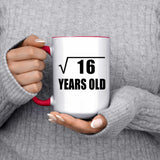 4th Birthday Square Root of 16 Years Old - 15oz Accent Mug Red