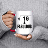 4th Birthday Square Root of 16 & Fabulous - 15oz Accent Mug Red