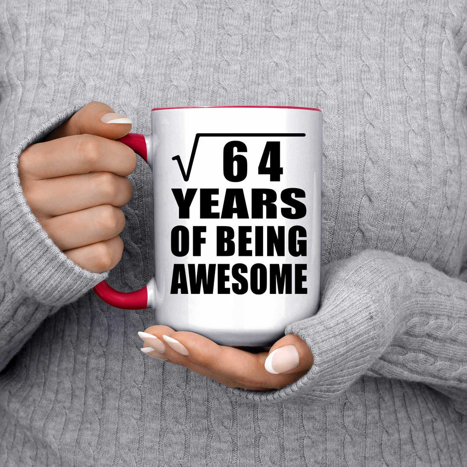 8th Birthday Square Root of 64 Years of Being Awesome - 15oz Accent Mug Red