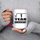 1st Anniversary Square Root of 1 Year Anniversary - 15oz Accent Mug Red