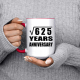 25th Anniversary Square Root of 625 Years Anniversary - 15oz Accent Mug Red