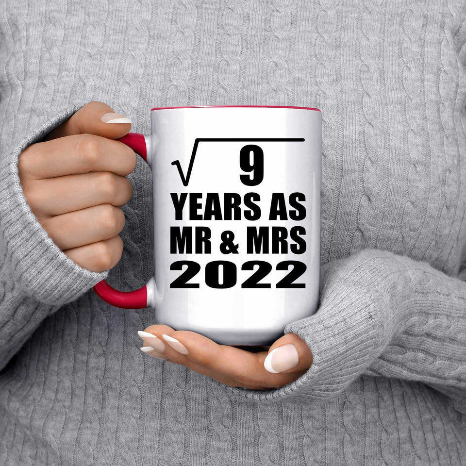 3rd Anniversary Square Root of 9 Years As Mr & Mrs 2022 - 15oz Accent Mug Red