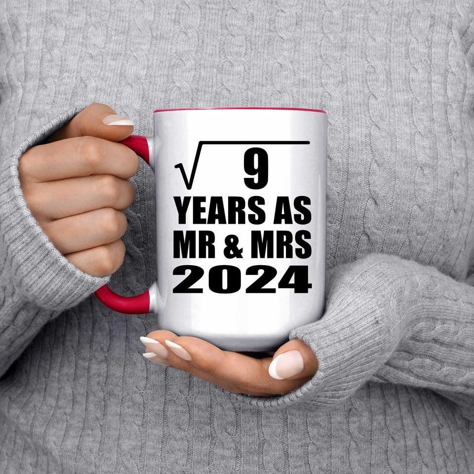 3rd Anniversary Square Root of 9 Years As Mr & Mrs 2024 - 15oz Accent Mug Red
