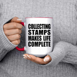 Collecting Stamps Makes Life Complete - 15oz Accent Mug Red