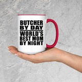 Butcher By Day World's Best Mom By Night - 15oz Accent Mug Red