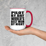 Pilot By Day World's Best Mom By Night - 15oz Accent Mug Red