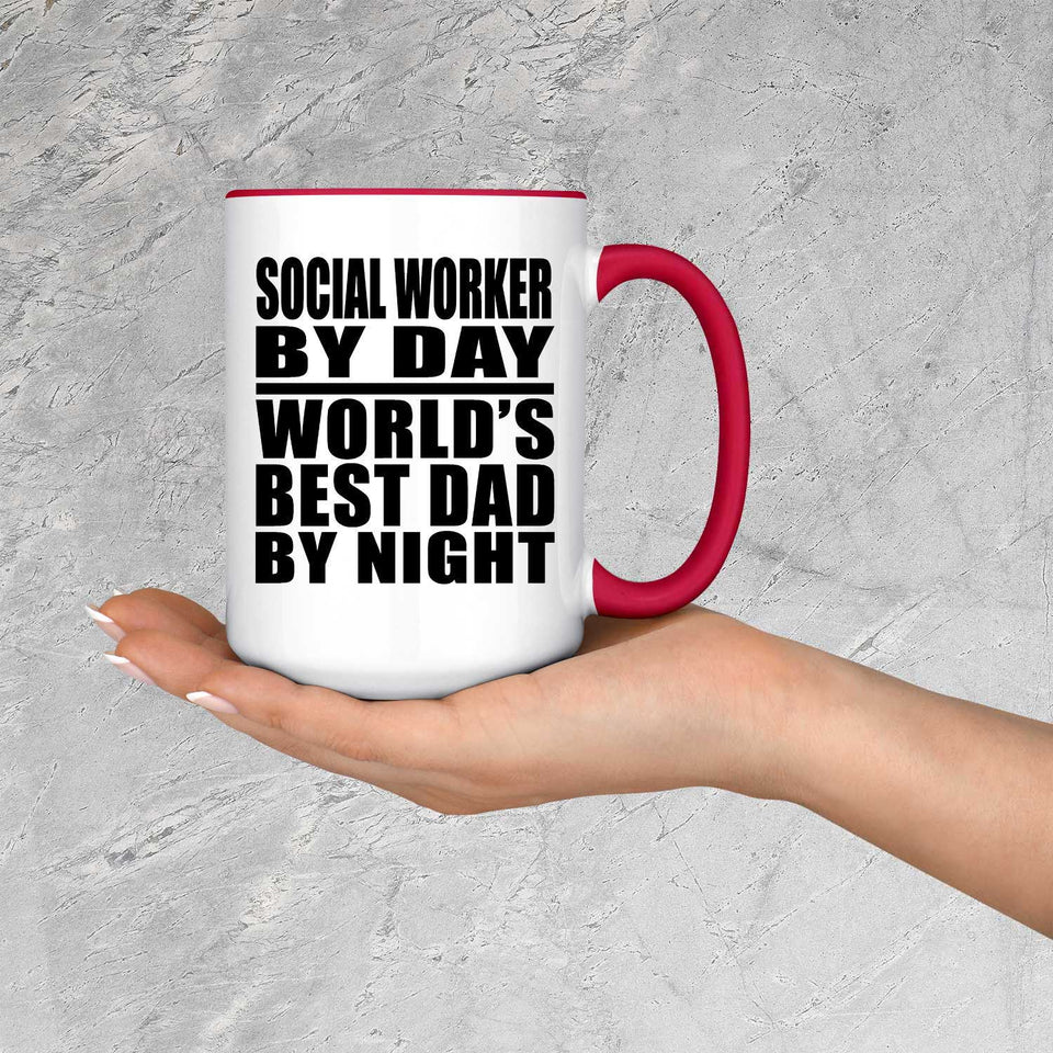 Social Worker By Day World's Best Dad By Night - 15oz Accent Mug Red