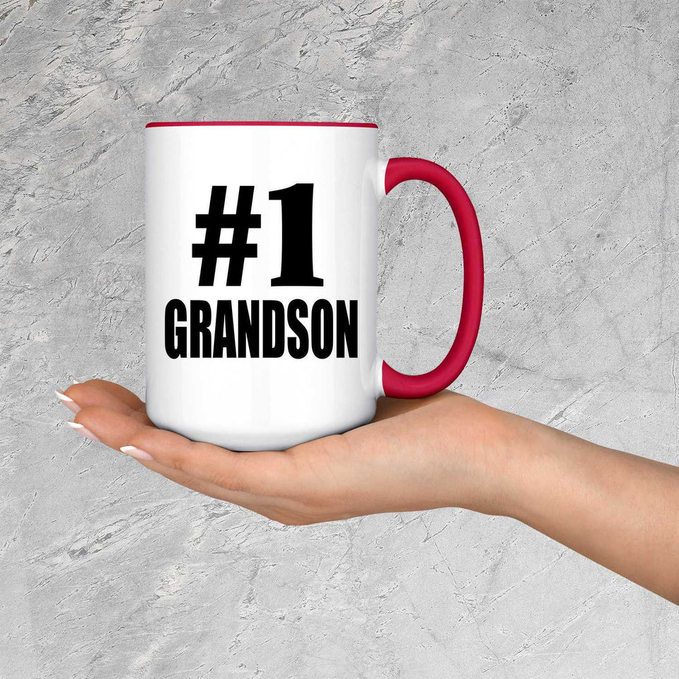 Number One #1 Grandson - 15oz Accent Mug Red