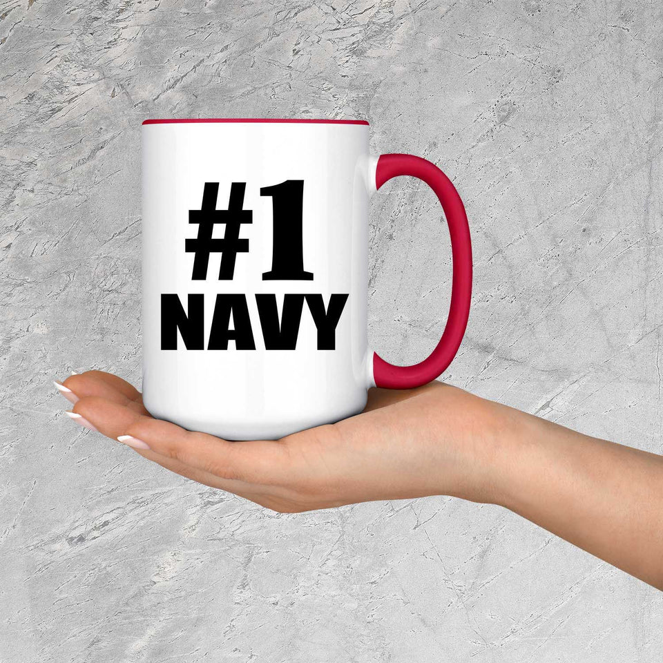 Number One #1 Navy - 15oz Accent Mug Red