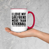 I Love My Girlfriend More Than Stickball - 15oz Accent Mug Red