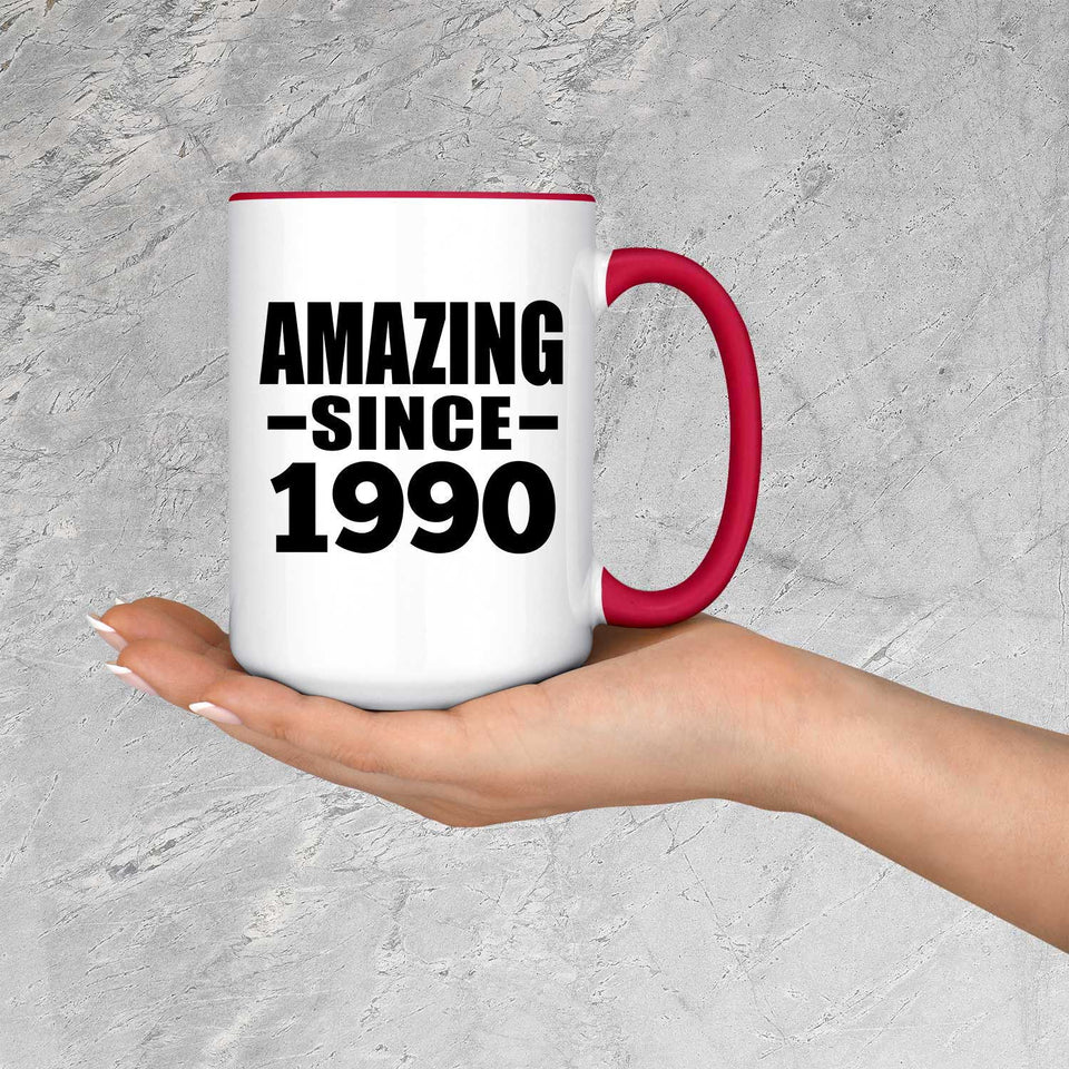34th Birthday Amazing Since 1990 - 15oz Accent Mug Red