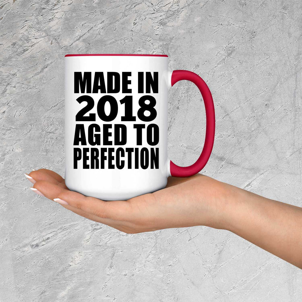 6th Birthday Made In 2018 Aged to Perfection - 15oz Accent Mug Red