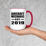 Aircraft Mechanic Established EST. 2019 - 15oz Accent Mug Red