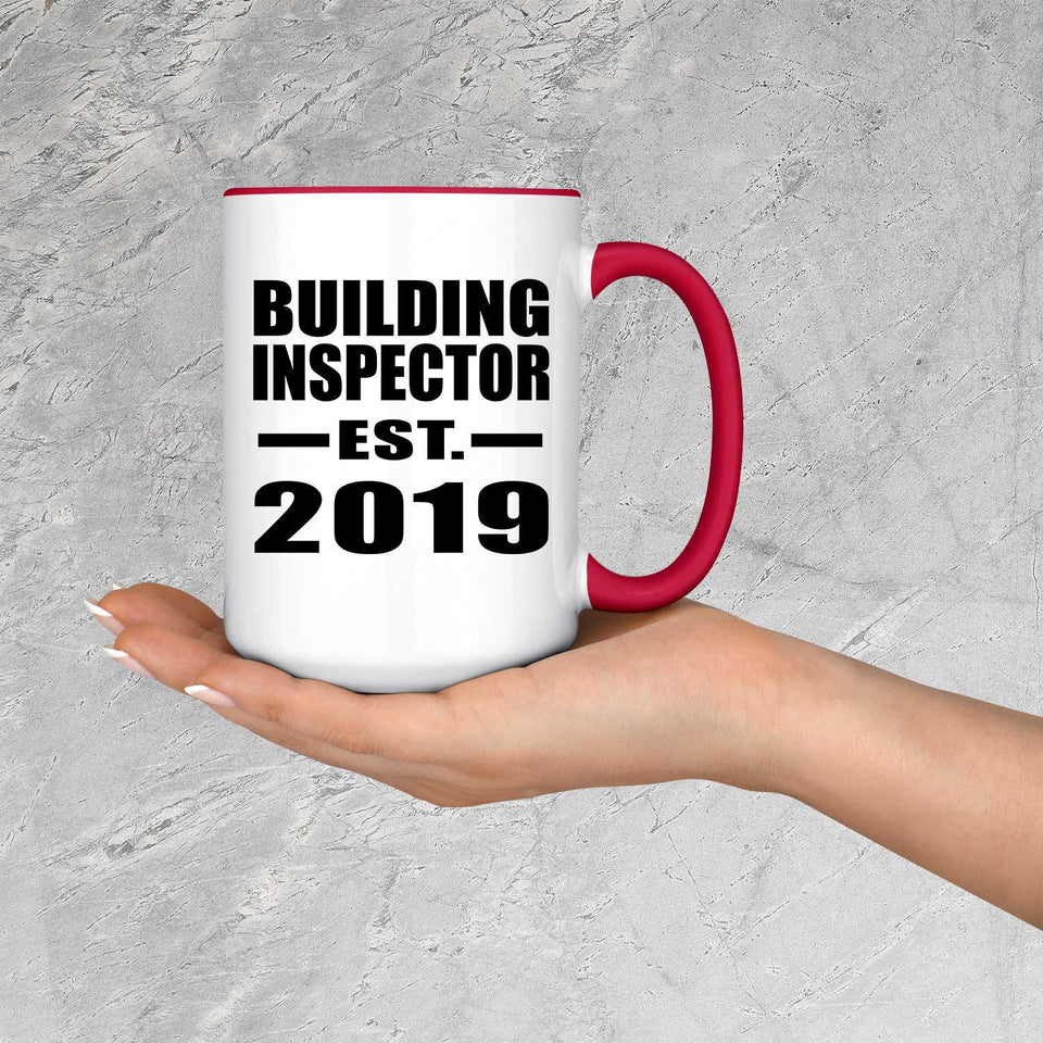 Building Inspector Established EST. 2019 - 15oz Accent Mug Red