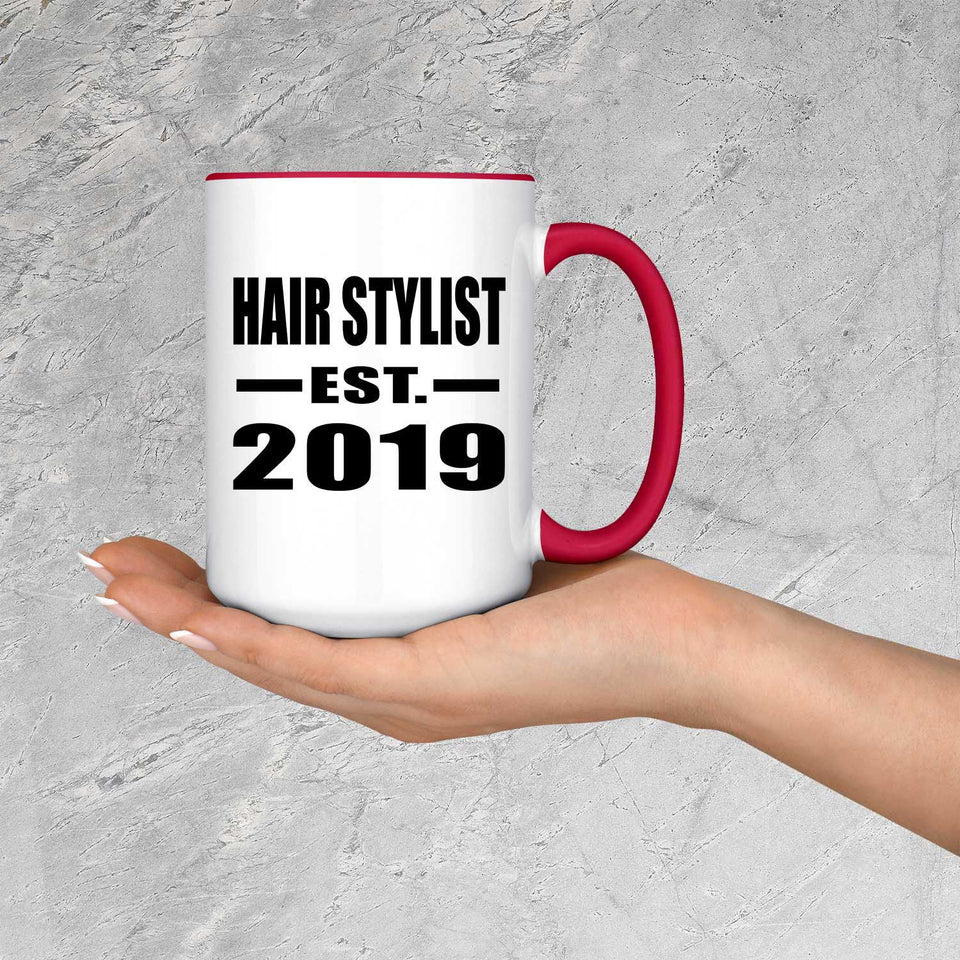 Hair Stylist Established EST. 2019 - 15oz Accent Mug Red