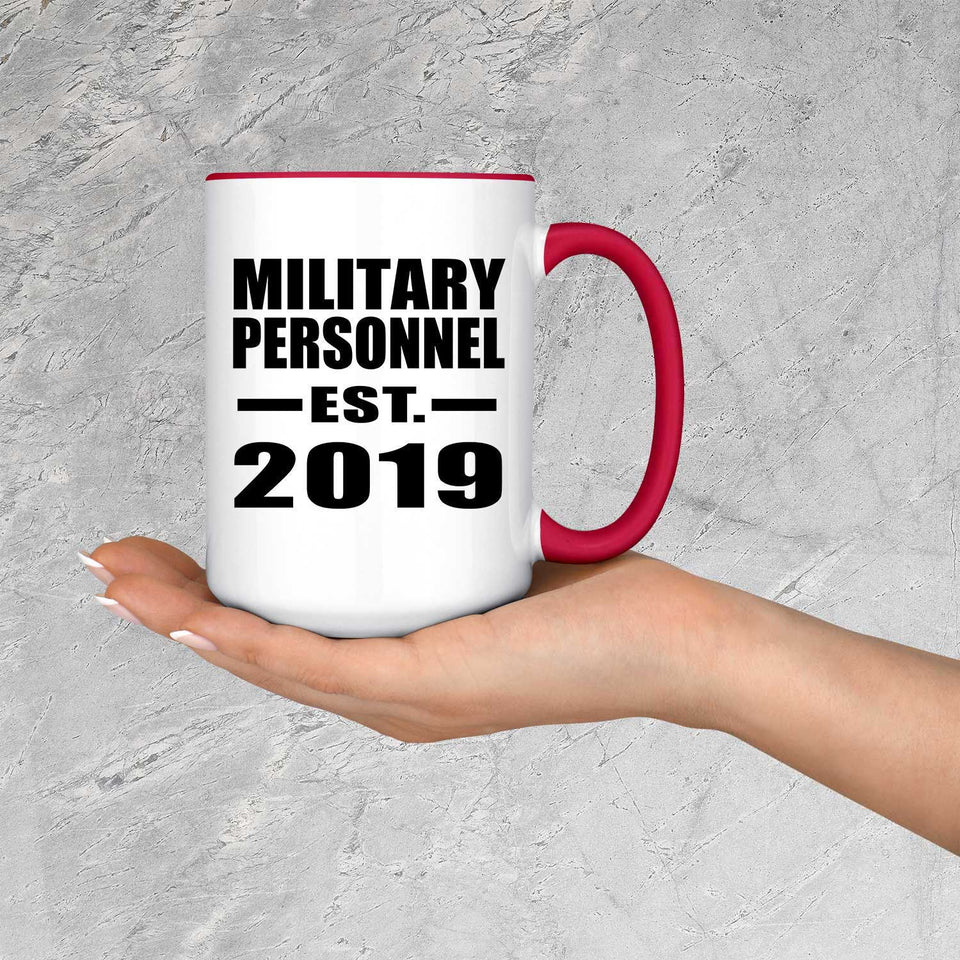 Military Personnel Established EST. 2019 - 15oz Accent Mug Red
