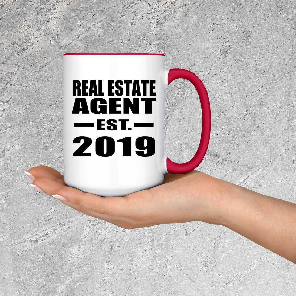 Real Estate Agent Established EST. 2019 - 15oz Accent Mug Red