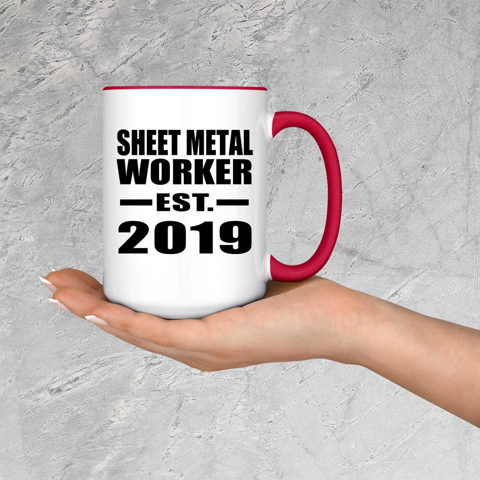 Sheet Metal Worker Established EST. 2019 - 15oz Accent Mug Red