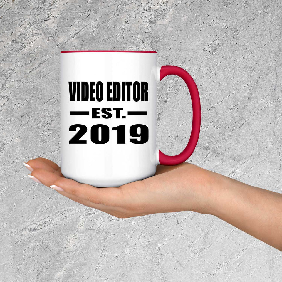 Video Editor Established EST. 2019 - 15oz Accent Mug Red