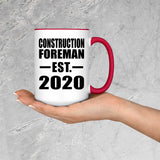 Construction Foreman Established EST. 2020 - 15oz Accent Mug Red