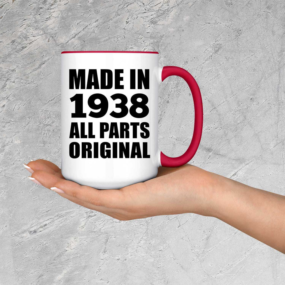86th Birthday Made in 1938 All Parts Original - 15oz Accent Mug Red