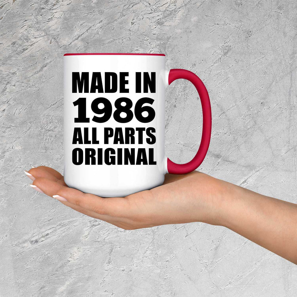 38th Birthday Made in 1986 All Parts Original - 15oz Accent Mug Red