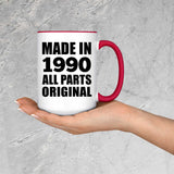 34th Birthday Made in 1990 All Parts Original - 15oz Accent Mug Red