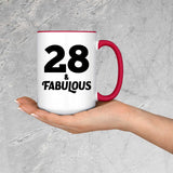 28th Birthday 28 & Fabulous - 15oz Accent Mug Red