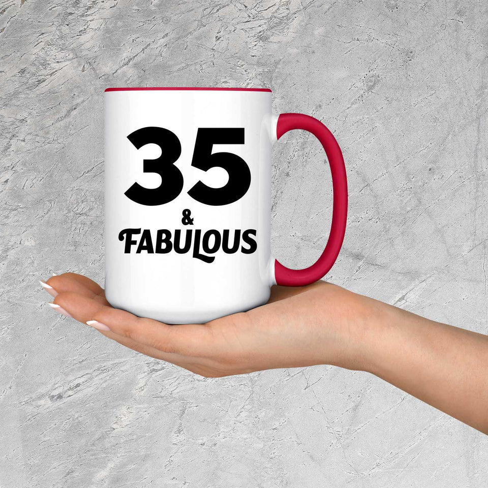 35th Birthday 35 & Fabulous - 15oz Accent Mug Red