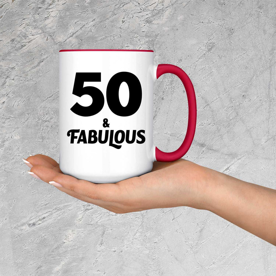 50th Birthday 50 & Fabulous - 15oz Accent Mug Red
