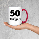 50th Birthday 50 & Fabulous - 15oz Accent Mug Red