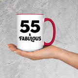 55th Birthday 55 & Fabulous - 15oz Accent Mug Red