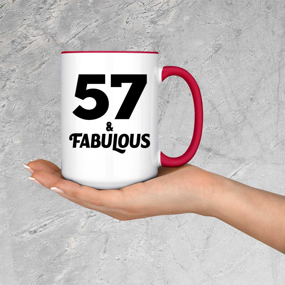 57th Birthday 57 & Fabulous - 15oz Accent Mug Red