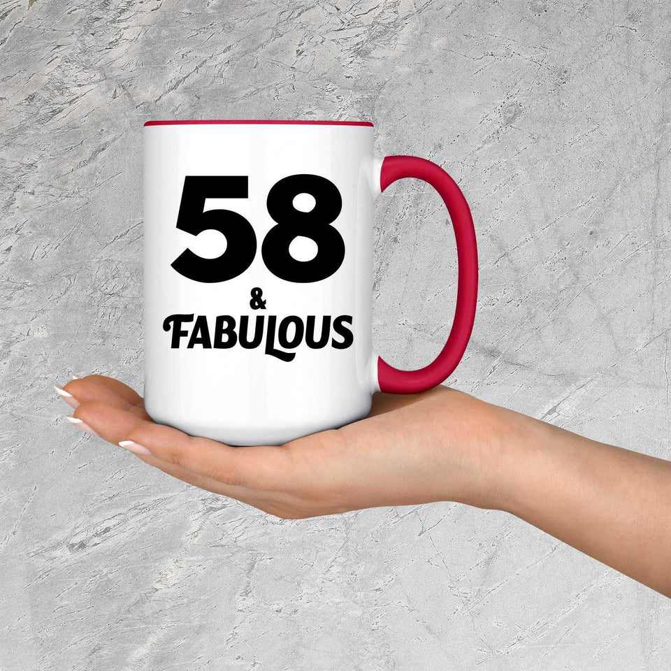 58th Birthday 58 & Fabulous - 15oz Accent Mug Red