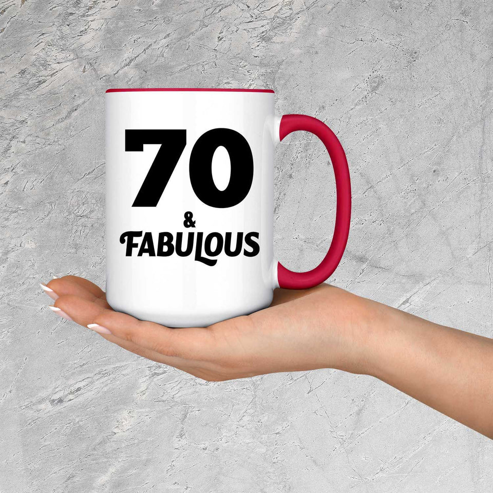 70th Birthday 70 & Fabulous - 15oz Accent Mug Red