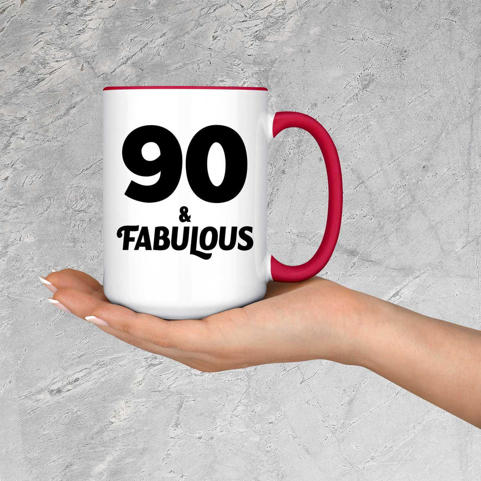 90th Birthday 90 & Fabulous - 15oz Accent Mug Red